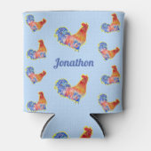 Rode Rooster Kippen Mannen  naam Blikjeskoeler (Voorkant)