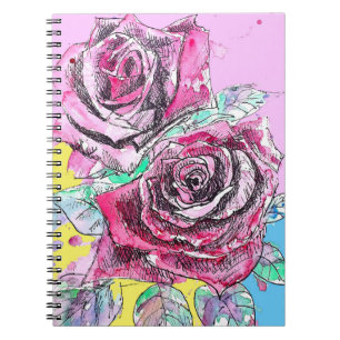 Rode Rose Bloem Aquarel Kleurrijke Kunst Notitieboek