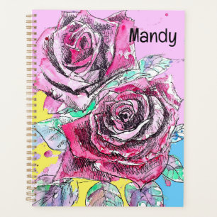Rode Rose Bloem Aquarel Kleurrijke Kunst Planner