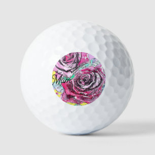 Rode Rose Bloem Aquarel Roze Kleurrijke Mum Art Golfballen