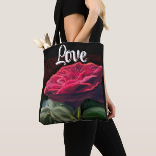 Rode Rose Bloem Groen Zwart Art Bloemen Bloemen Draagtas