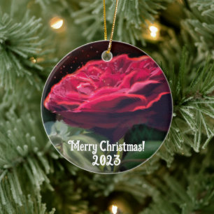 Rode Rose Bloem Groen Zwart Art Bloemen Keramisch Ornament
