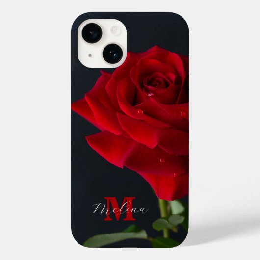 Rode Rose Classic Monogram Naam Case-Mate iPhone Case (Achterkant)