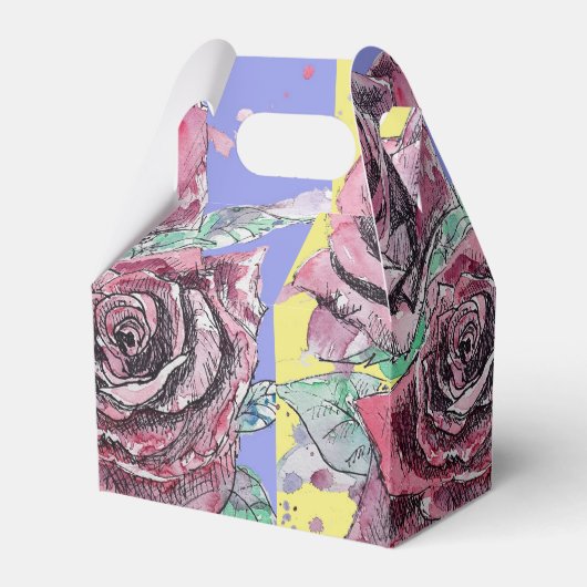 Rode Rose Waterverf Kunst Party Paarse Geel Bloem Bedankdoosjes (Voorkant Zijde)