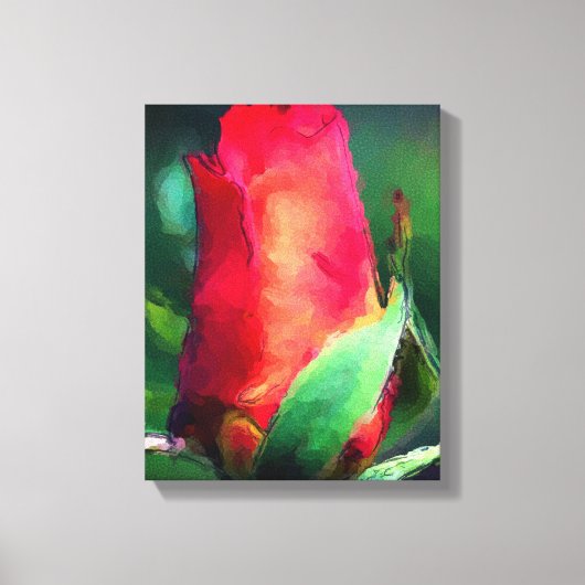 Rode Rosebud Waterverf schilderij Canvas Afdruk (Voorkant)