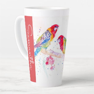 Rode Rosella Papegaai Papegaaien Aquarel Vrouws Na Latte Mok
