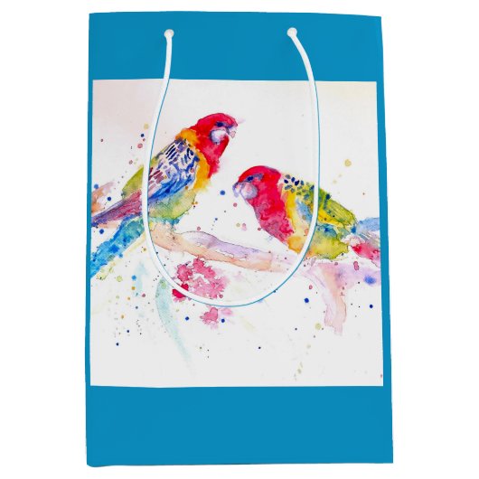 Rode Rosella Parrot Aquarel Schildercomputer Medium Cadeauzakje (Voorkant)