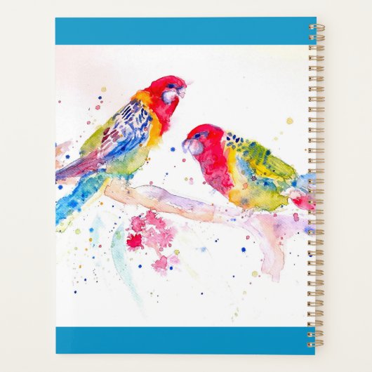 Rode Rosella Parrot Aquarel Schildercomputer Planner (Achterkant)