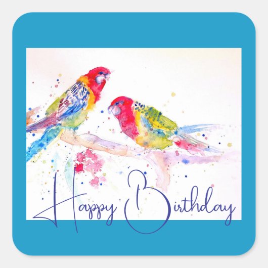 Rode Rosella Parrot Aquarel Schilderkunst Vierkante Sticker (Voorkant)