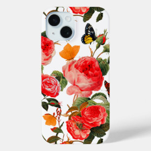 RODE ROSES, GEEL BUTTERFLIES Witte Floral