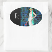 RODE ROSTERS IN DE NACHT, KARTBARE MODE MONOGRAM OVALE STICKER (Tas)