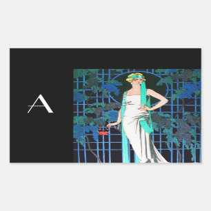 RODE ROSTERS IN DE NACHT, KARTBARE MODE MONOGRAM RECHTHOEKIGE STICKER