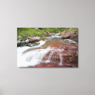 Rode rots in Baring Creek in Glacier National Canvas Afdruk