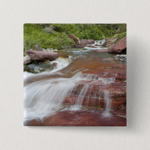 Rode rots in Baring Creek in Glacier National Vierkante Button 5,1 Cm