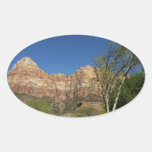 Rode rotsen bij Zion National Park-fotografie Ovale Sticker