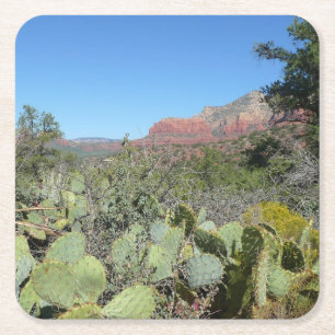 Rode rotsen en cactussen I Vierkante Kartonnen Onderzetter