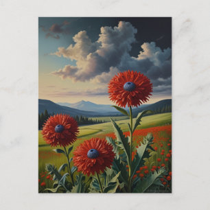 Rode rover dum bloemen Olie Schilderij Briefkaart