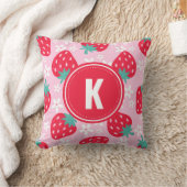 Rode Roze Aardbeien Bloemmotief Monogram Kussen (Deken)