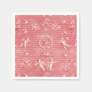 Rode Roze Antiek Cupido Angels en Harten Servet
