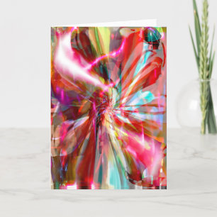 Rode roze Aqua Yellow White Abstract Ribbon Flower Kaart