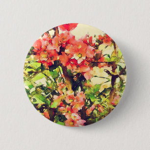 Rode Roze Aquarel Bloempatroon 1 Ronde Button 5,7 Cm