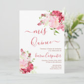 Rode roze bloem Quinceanera Uitnodiging (Staand voorkant)