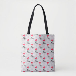 Rode Roze Bloem Stalk Patroon Design Draagtas