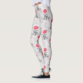 Rode Roze Bloem Stalk Patroon Design Leggings (Links)