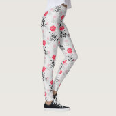 Rode Roze Bloem Stalk Patroon Design Leggings (Rechts)