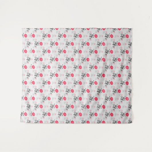 Rode Roze Bloem Stalk Patroon Design Wandkleed (Voorkant (horizontaal))