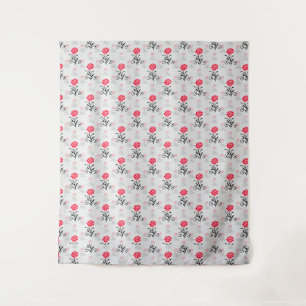 Rode Roze Bloem Stalk Patroon Design Wandkleed