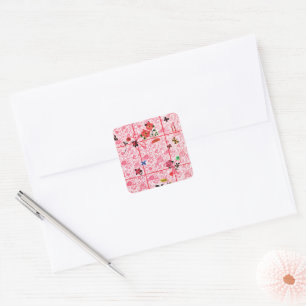  rode roze bloemen Waterverf vlinder Vierkante Sticker