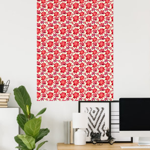Rode Roze Bloemige Naadloos Patroon Donkere Esthet Poster