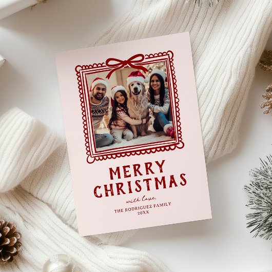 Rode Roze Doodle Foto Lijst Kerst Feestdagenkaart