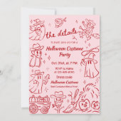 Rode Roze Eigenzinnige Hand Getrokken Cowboy Hallo Kaart (Achterkant)