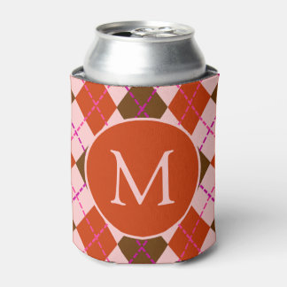 Rode Roze en Bruine Argyle Patroon Monogram Blikjeskoeler