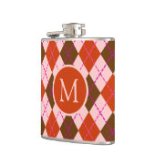 Rode Roze en Bruine Argyle Patroon Monogram Heupfles (Links)