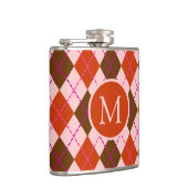 Rode Roze en Bruine Argyle Patroon Monogram Heupfles (Rechts)