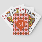 Rode Roze en Bruine Argyle Patroon Monogram Pokerkaarten (Achterkant)