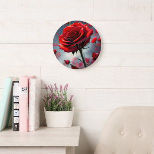 Rode roze en buisjes, wandklok grote klok