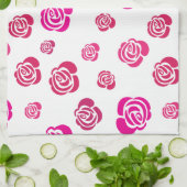 Rode Roze en Magenta Rozen in een Vloeiend Patroon Theedoek (Gevouwen)