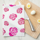 Rode Roze en Magenta Rozen in een Vloeiend Patroon Theedoek (Quarter Fold)