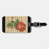  rode roze en muziek bagagelabel (Voorkant horizontaal)