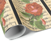 rode roze en muziek cadeaupapier (Rol Hoek)