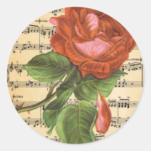  rode roze en muziek ronde sticker (Voorkant)