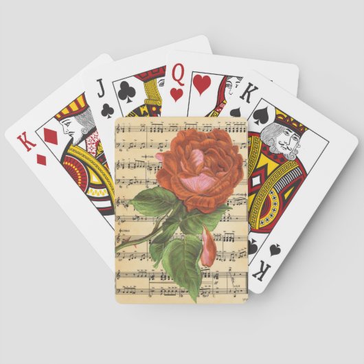  rode roze en muziek speelkaarten (Achterkant)
