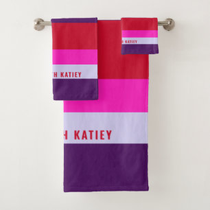 Rode, roze en Paarse streepjespatroon Bad Handdoek