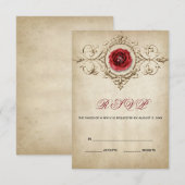 Rode roze en sierbloem RSVP kaartje (Voorkant / Achterkant)