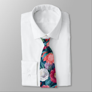 Rode, roze en witte pioen en lelie bloemen stropdas