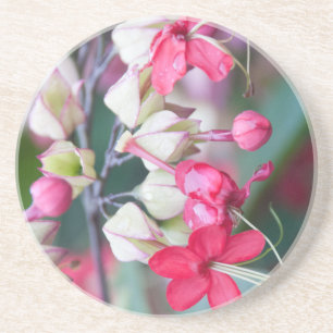 Rode roze en witte tropische bloemen zandsteen onderzetter